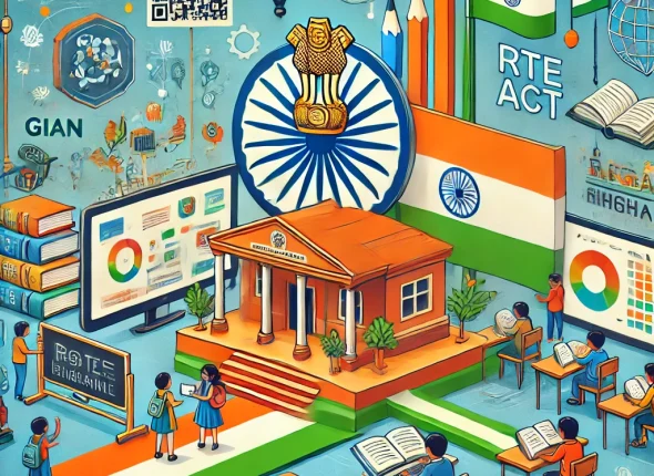 An-educational-and-conceptual-illustration-showing-Indias-major-education-schemes-like-Samagra-Shiksha-Abhiyan-RTE-Act-GIAN-and-DIKSHA