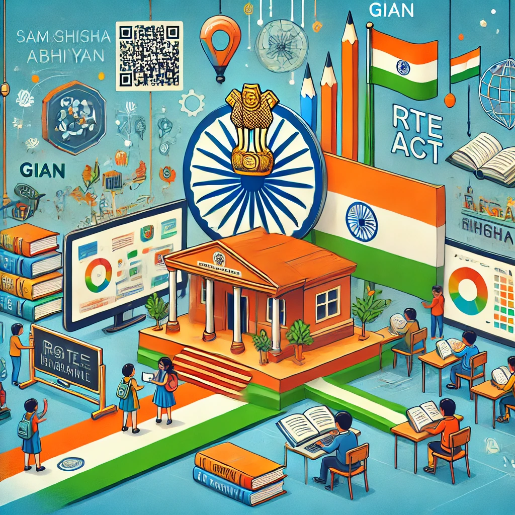 An-educational-and-conceptual-illustration-showing-Indias-major-education-schemes-like-Samagra-Shiksha-Abhiyan-RTE-Act-GIAN-and-DIKSHA